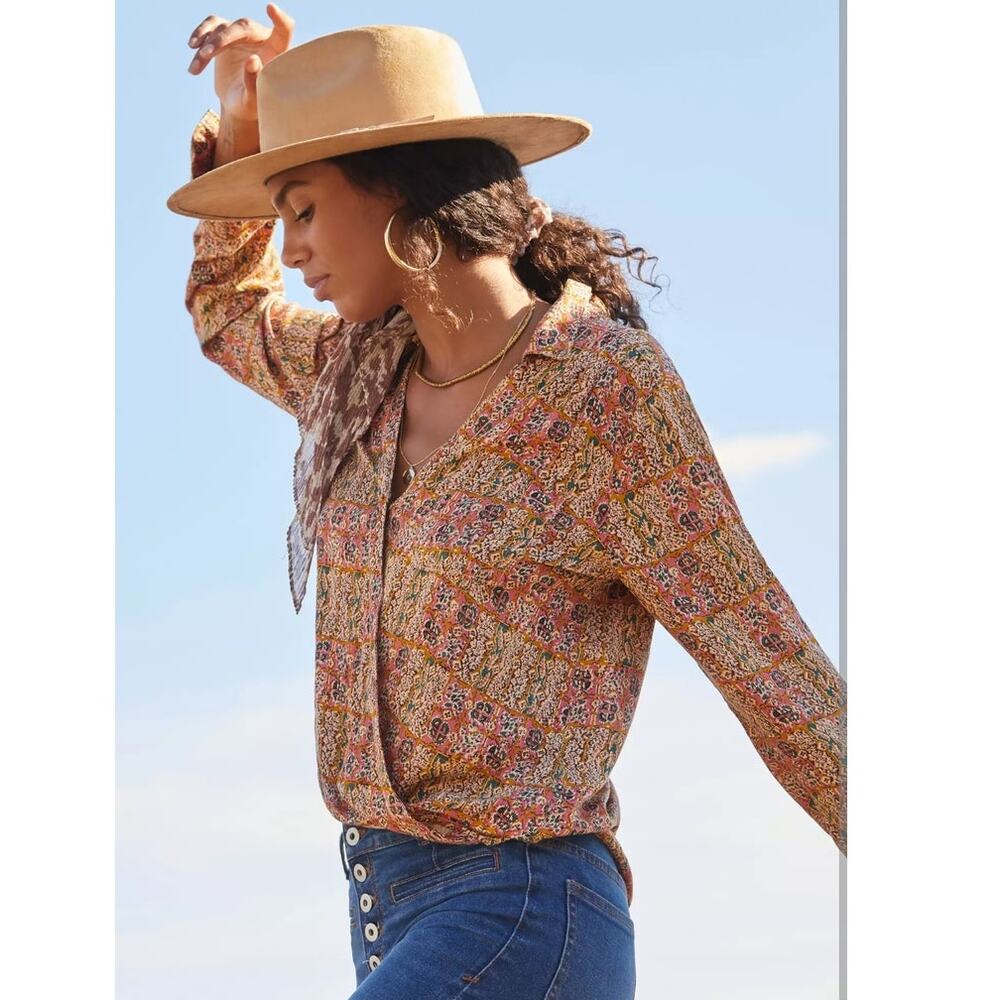 Pilcro Anthropologie Tisha Surplice Faux Wrap Blouse Size Medium